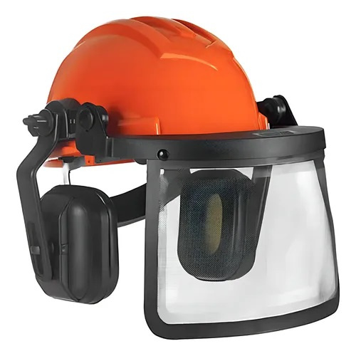 Capacete Eco Florestal Ledan Laranja Com Viseira E Abafador